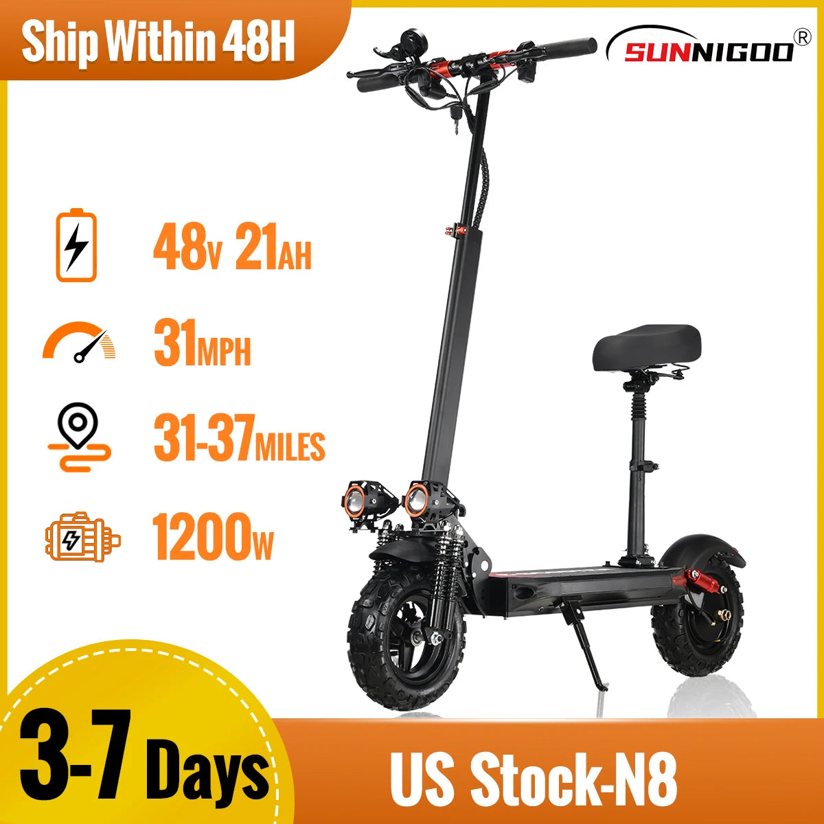 1200W Powerful Electric Scooter 48V 21Ah 31Mph 31-37Miles Range 11'' Tires Dual Shock Absorbing Folding EScooter - Kathy's Sporting Goods