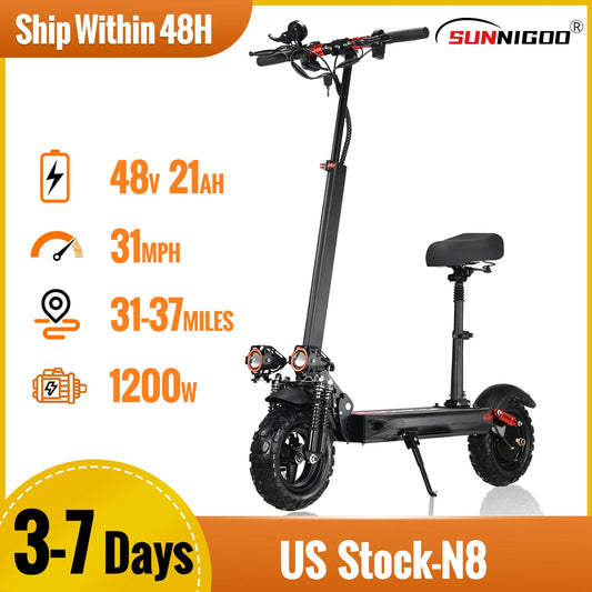 1200W Powerful Electric Scooter 48V 21Ah 31Mph 31-37Miles Range 11'' Tires Dual Shock Absorbing Folding EScooter - Kathy's Sporting Goods