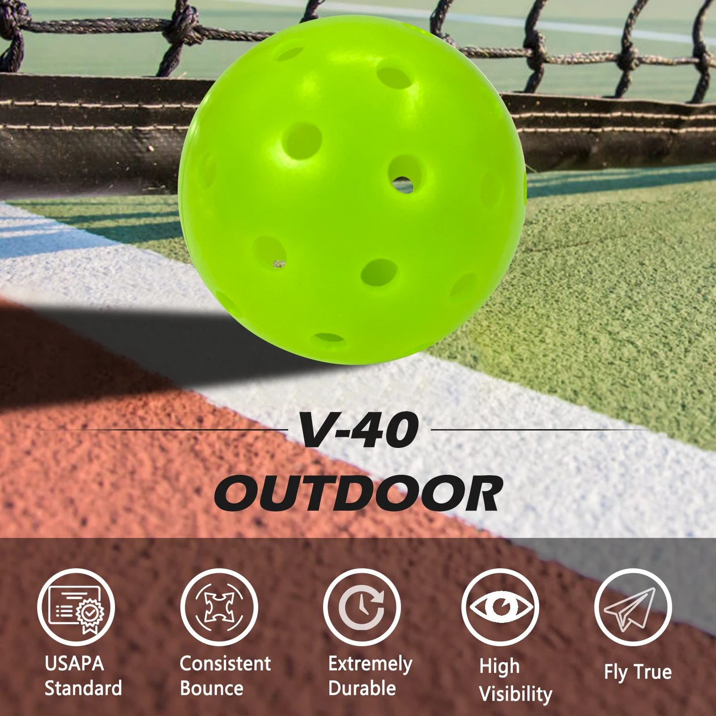 Juciao Competition Ball 40 Hole Outdoor Pickleball Balls Lime Green Pickleballs High Bounce True Flight, Durable - Kathy's Sporting Goods