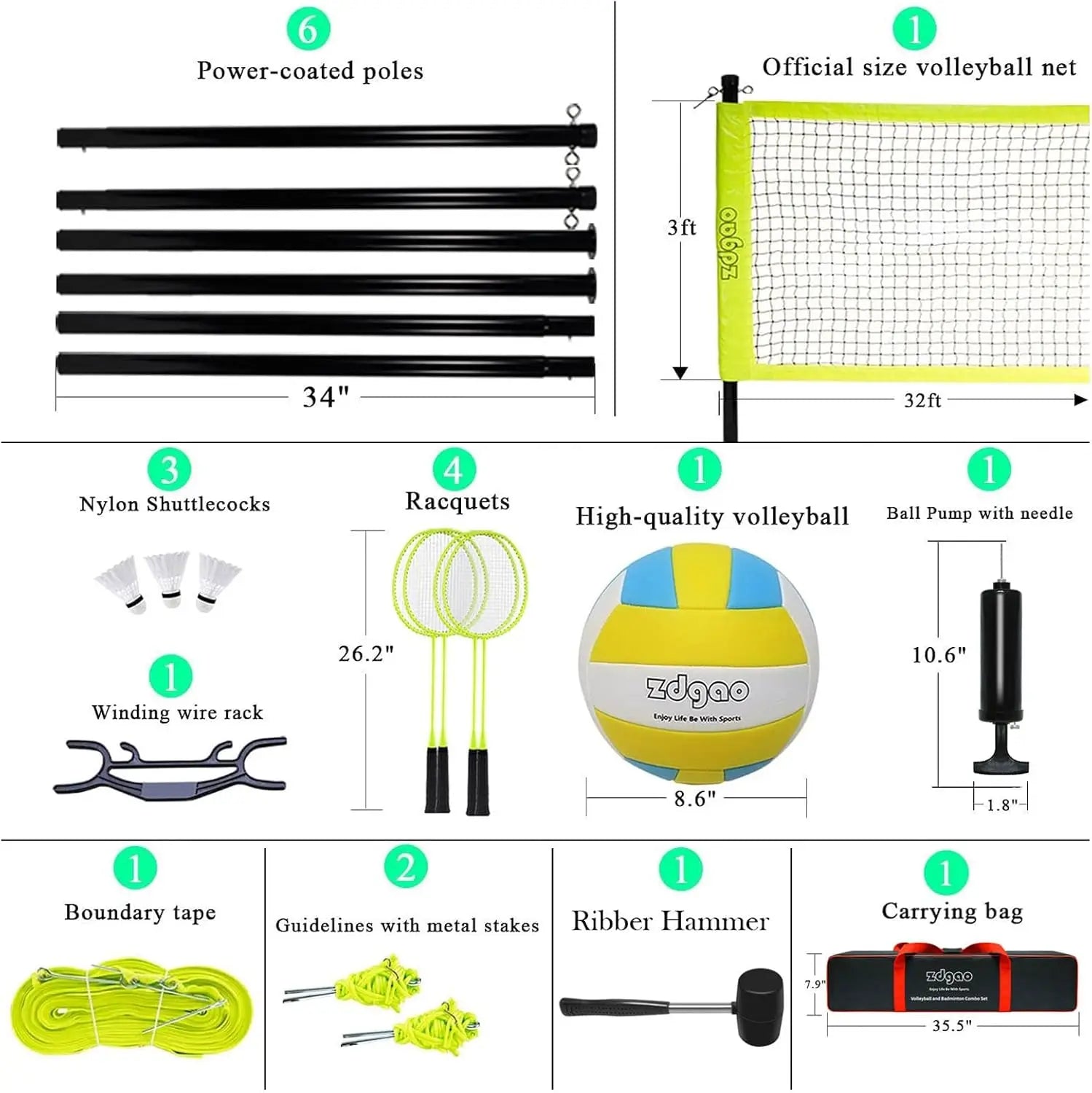 Set - Professional Volleyball Net for Lawn, Backyard, Easy Set up Volleyball Set with Carry Bag, Boundary Line for Family Fun - Kathy's Sporting Goods