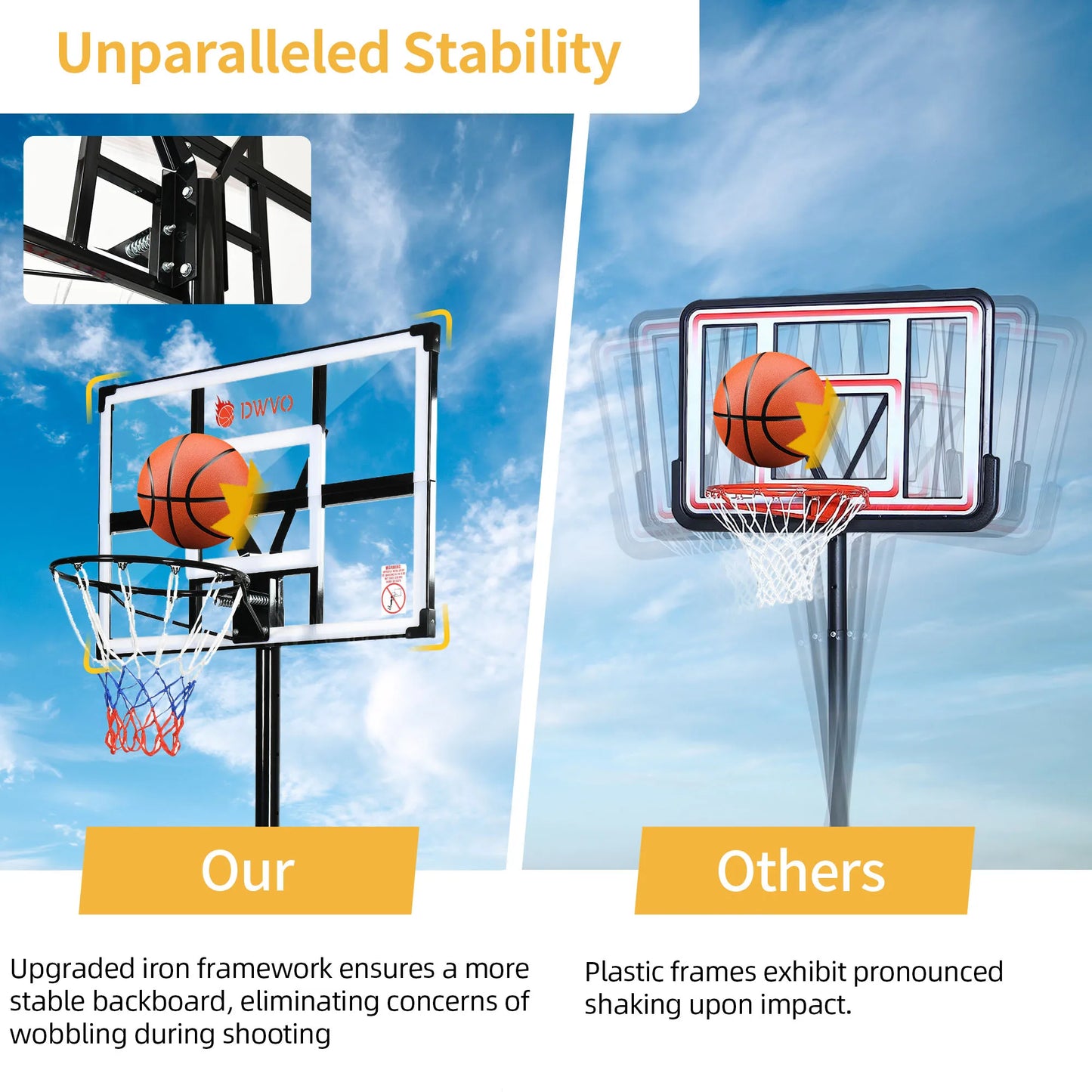 Portable Basketball Hoop 4.4-10FT Height Adjustable Upgrade Backboard Outdoor - Kathy's Sporting Goods