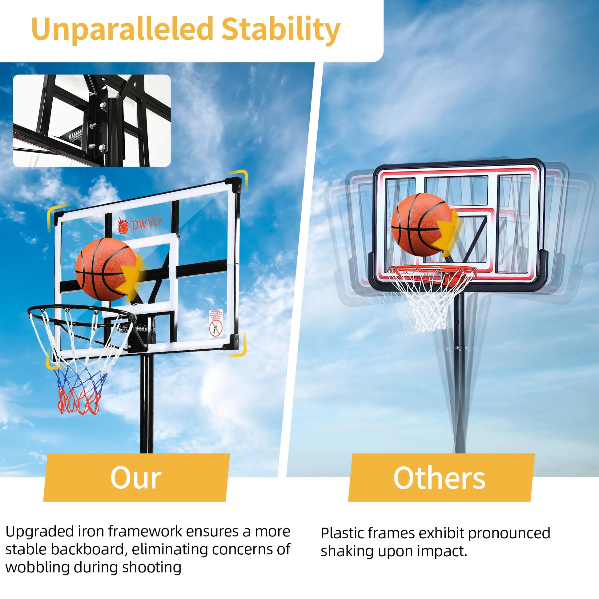 Portable Basketball Hoop 4.4-10FT Height Adjustable Upgrade Backboard Outdoor - Kathy's Sporting Goods