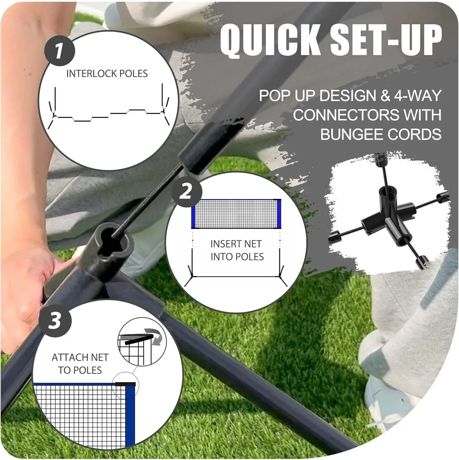 Rackets Sets for Backyards, Kids Volleyball Pickleball Combo Set with Net, Adjustable Width and Height (13.5ft/20ft Wi - Kathy's Sporting Goods