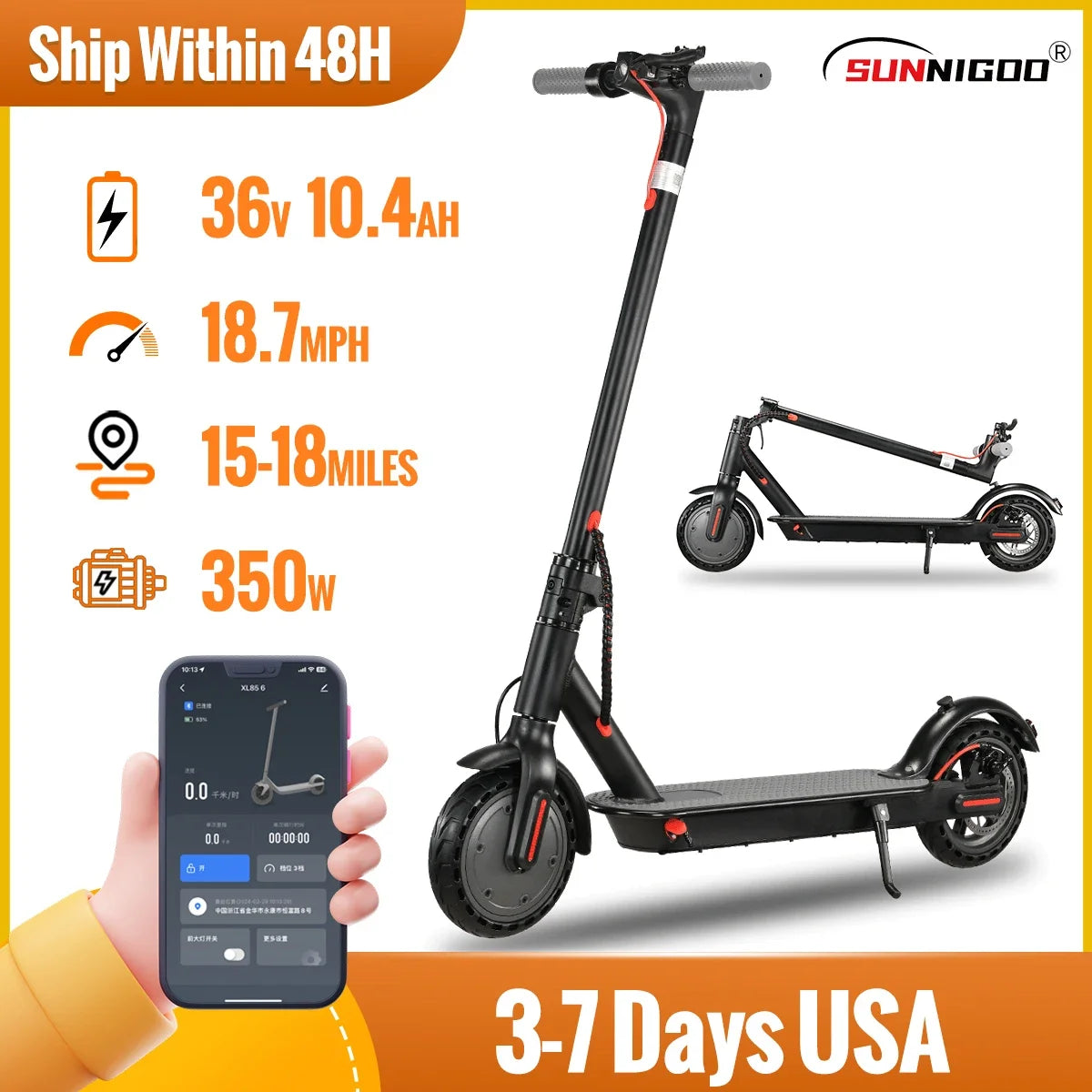 SUNNIGOO US M365 Adult Electric Scooter, 30 km/h Max Speed - Kathy's Sporting Goods