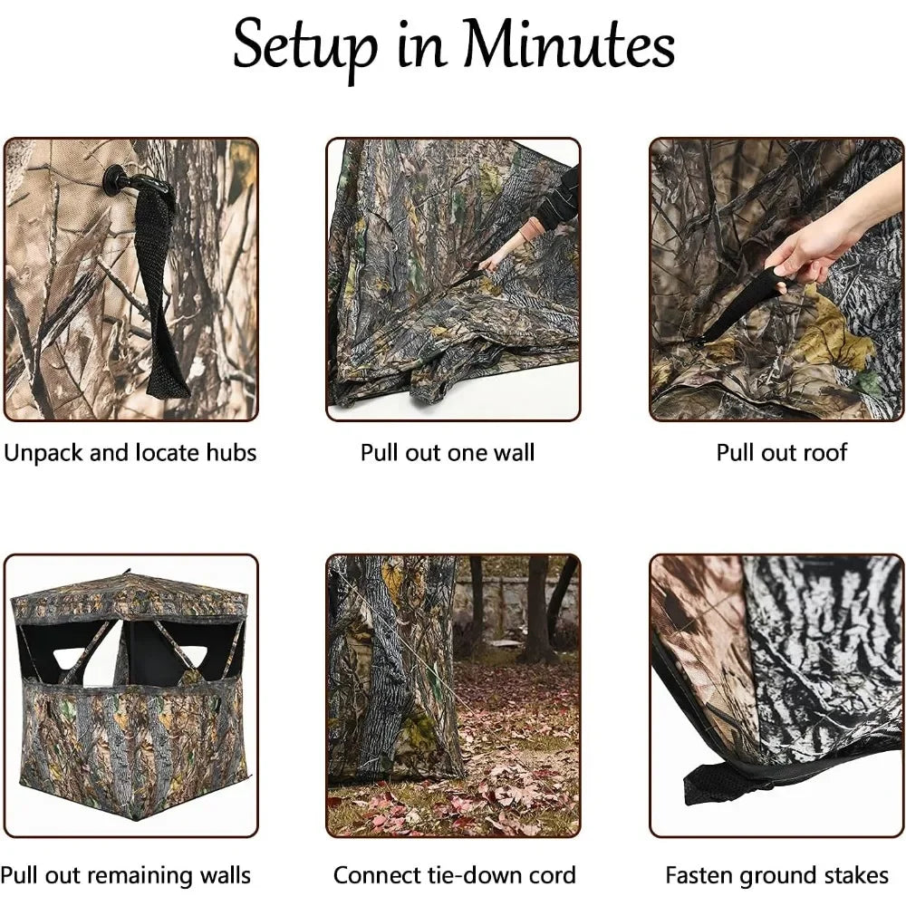 3 Person Pop up Ground Blind, Portable Hunting Blind with Mesh Windows, Carrying Bag & Ground Stakes, with Hub System - Kathy's Sporting Goods