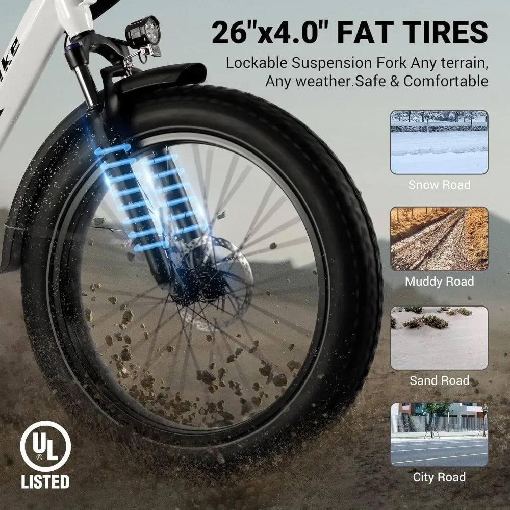 Lander S Adult Electric Bike, UL 2849 Certified, 26 Inch Fat Tire Mountain Electric Bike with 500W Motor and 48V 13Ah Battery - Kathy's Sporting Goods