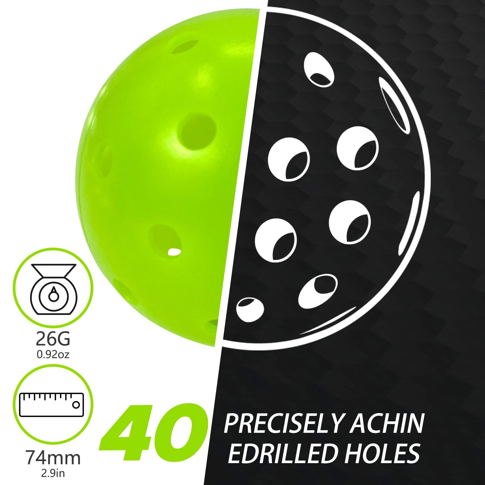 Juciao Competition Ball 40 Hole Outdoor Pickleball Balls Lime Green Pickleballs High Bounce True Flight, Durable - Kathy's Sporting Goods