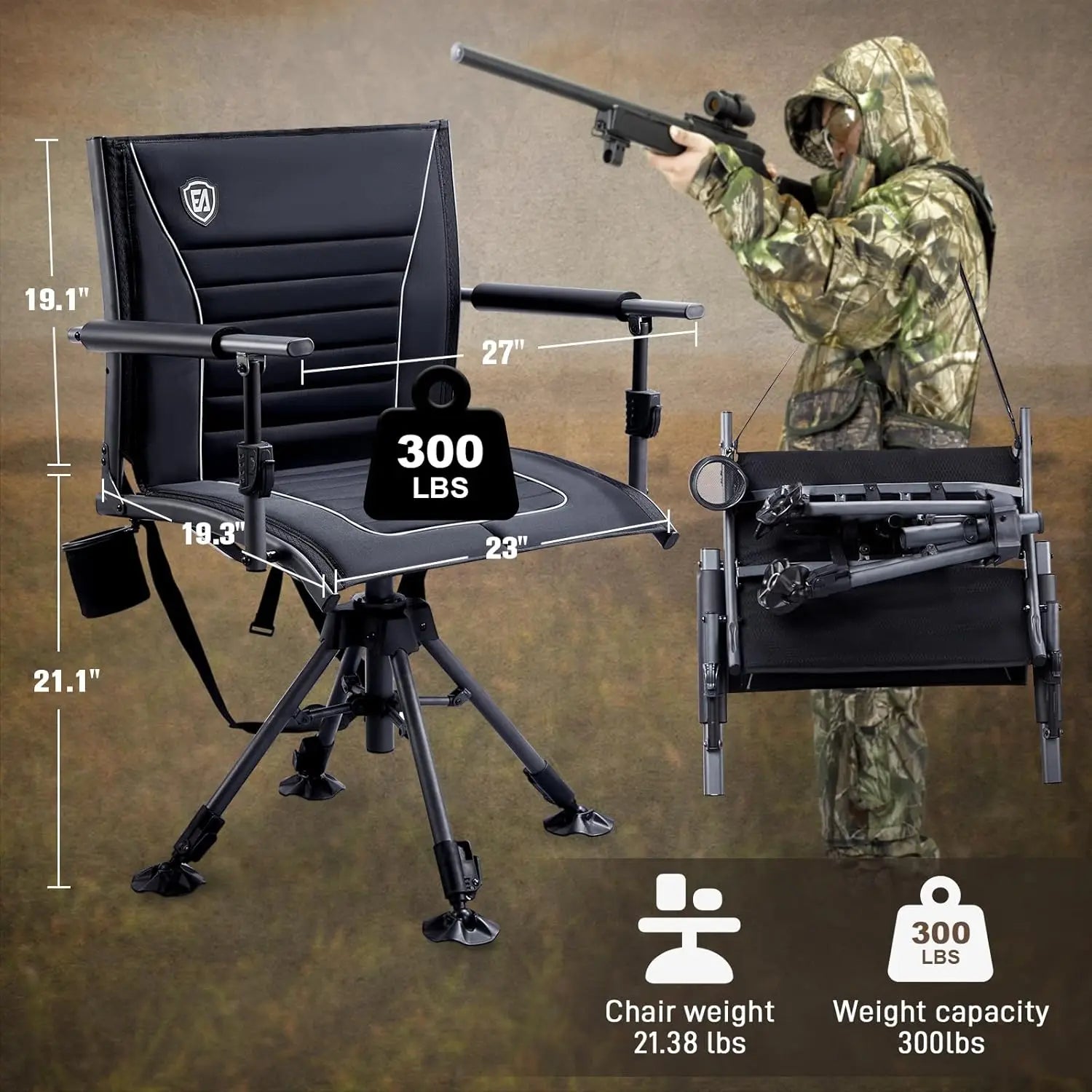 Silent Swivel Hunting Chair for Blinds, Adjustable Folding Hunting Seats for Outdoor Activities. - Kathy's Sporting Goods