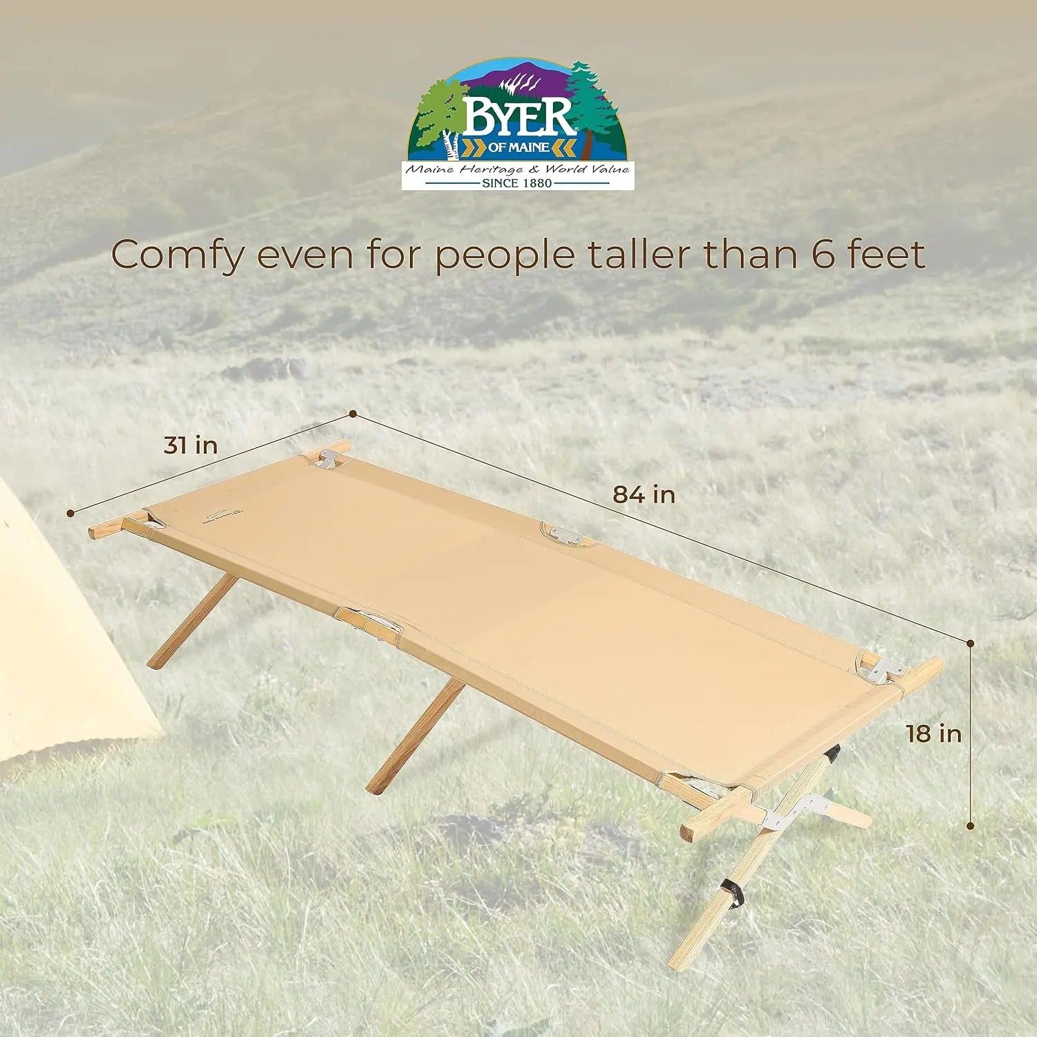 Maine Heritage Cot, Folding Camping Cot, 375 lbs Capacity - Kathy's Sporting Goods