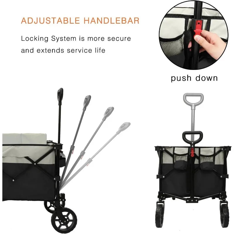 Camping cart，Moon Lence Collapsible Folding Wagon Cart Heavy Duty Folding Garden Portable Hand Cart with All-Terrain Beach Wheel