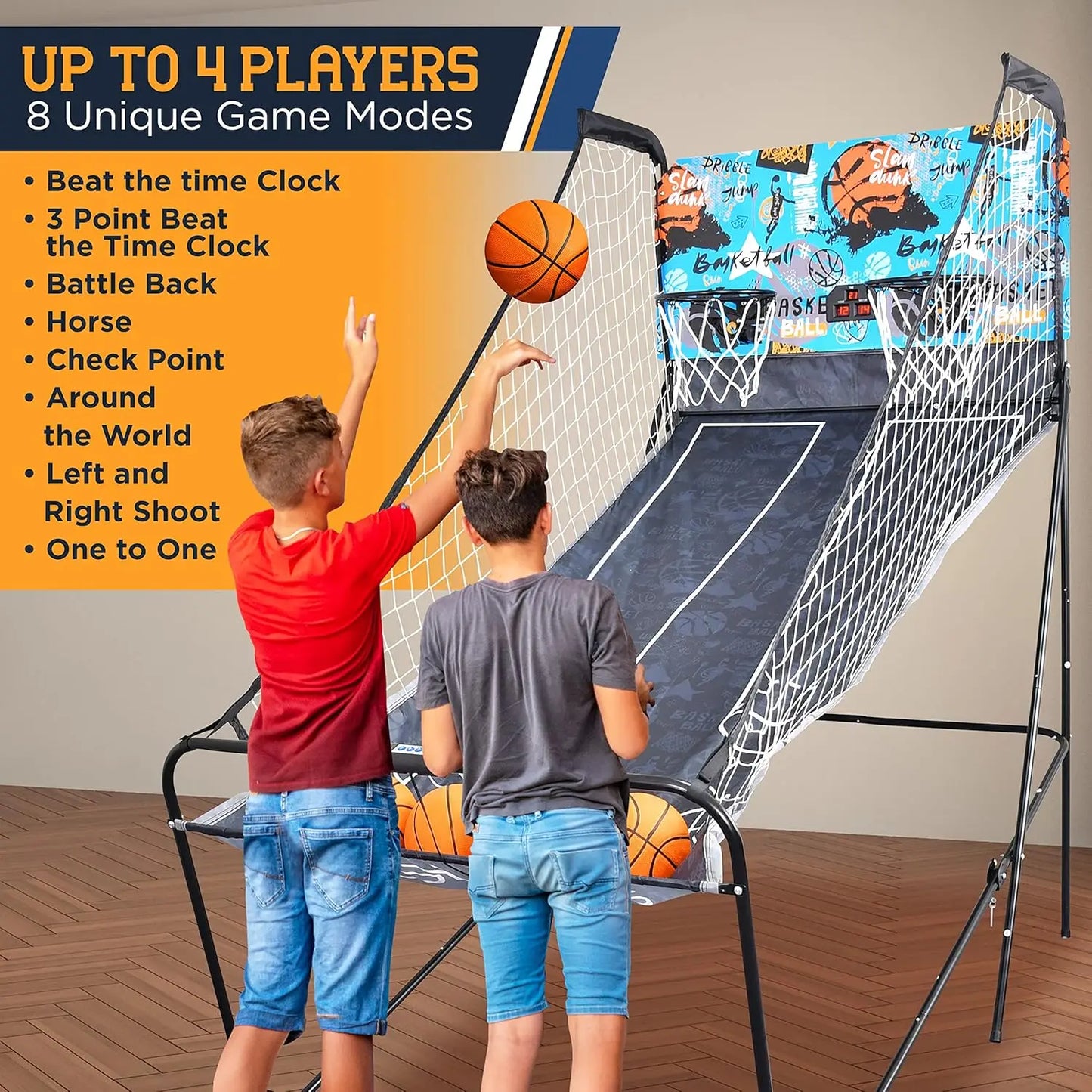 Dual Hoop Basketball Shootout Indoor Home Arcade Room Game with Electronic LED Digital Double Basket Ball Shot Scoreb