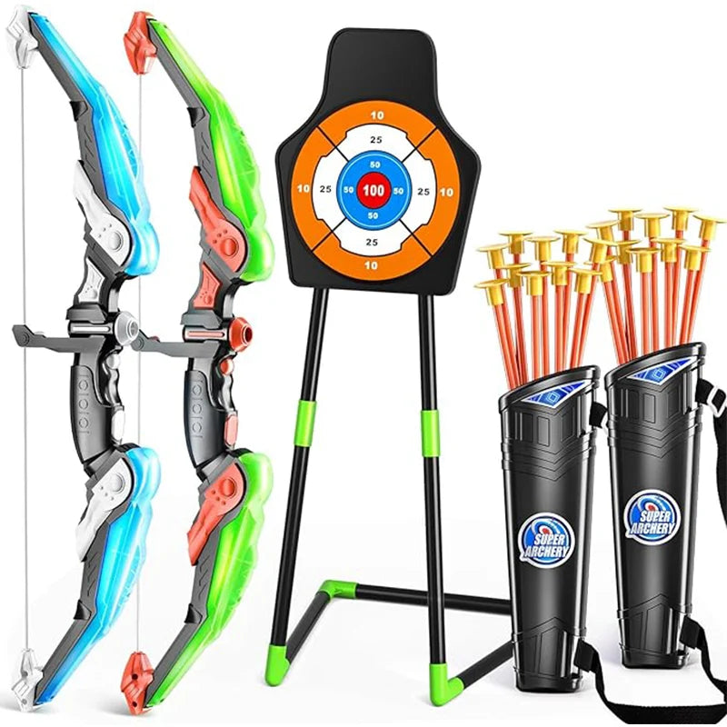 2 Pack Archery toy Set  - Includes 2 Bows, 20 Suction Cup Arrows & 2 Quivers & Standing Target, Outdoor Toys for Kids - Kathy's Sporting Goods