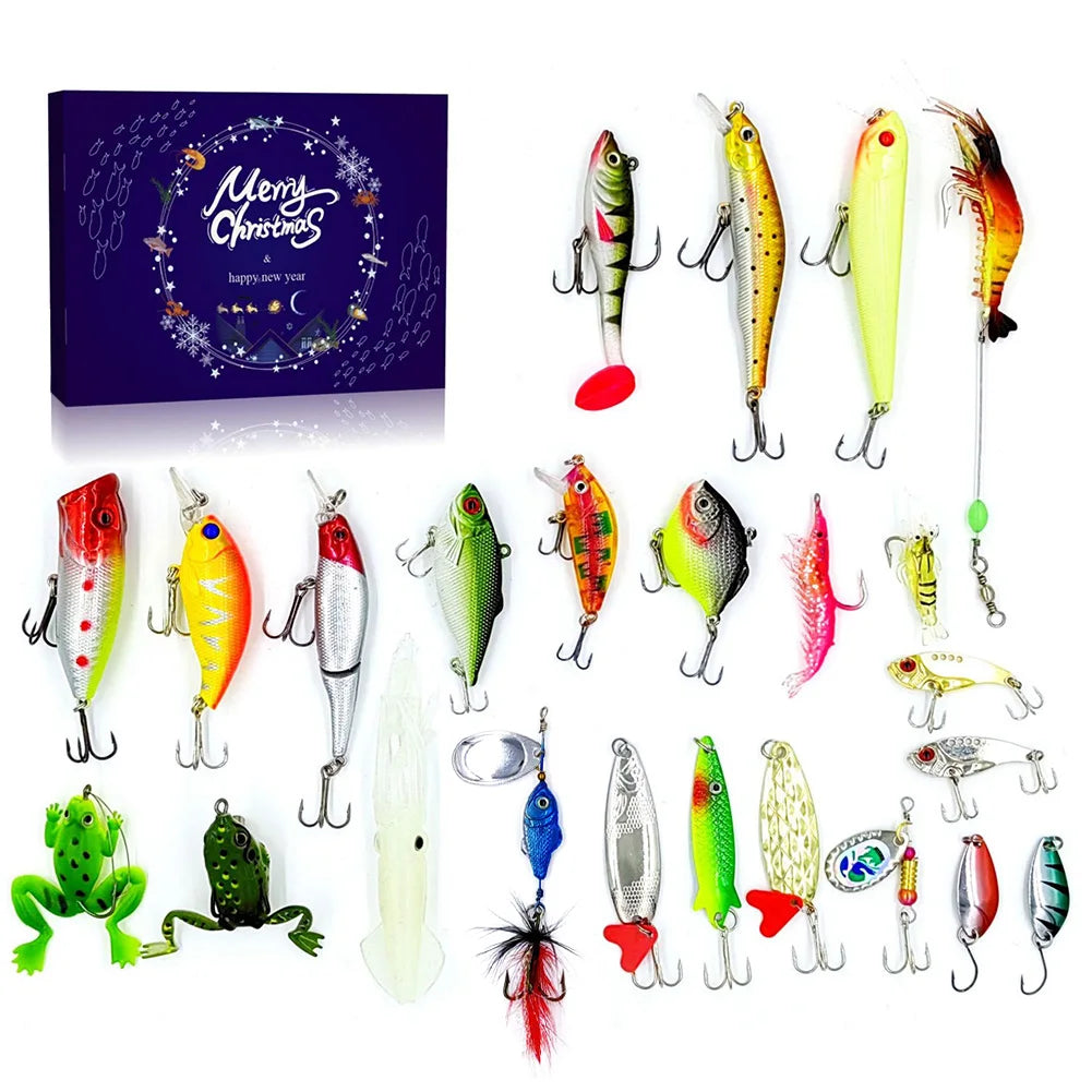 Christmas Countdown 24 Days Fishing Set with Spoons Minnow Crankbait 2024 Fishing Advent Calendar Christmas Gifts for Men