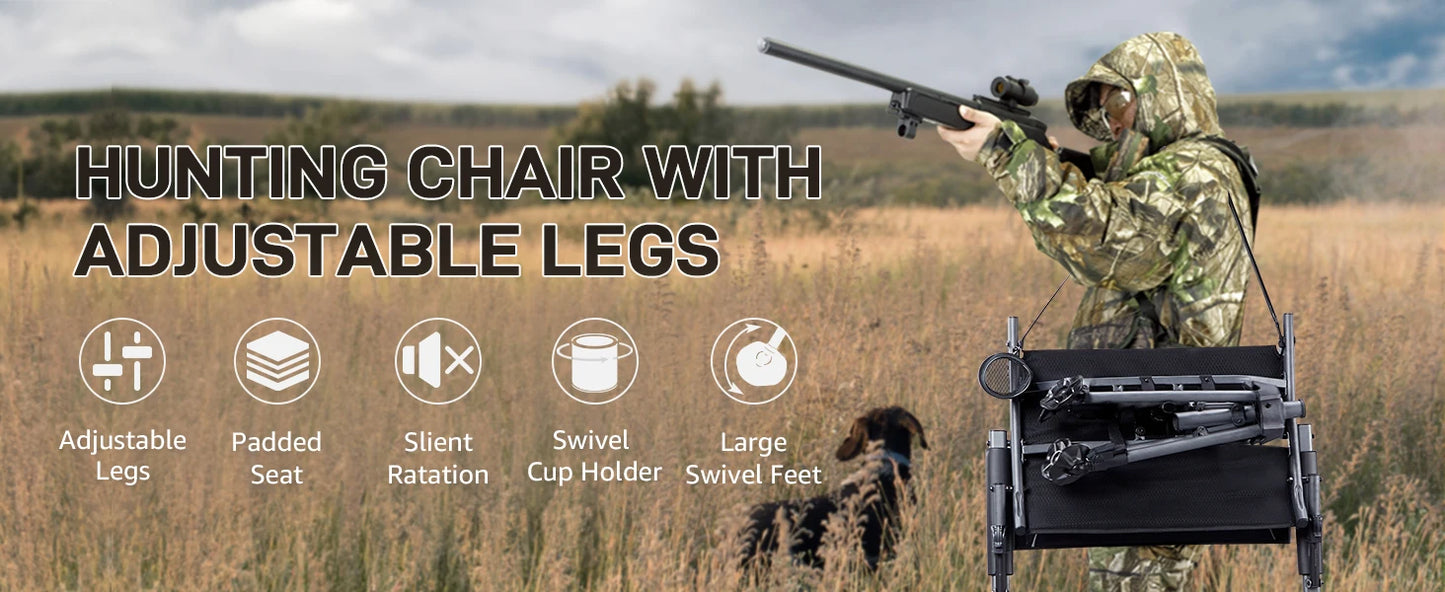 Silent Swivel Hunting Chair for Blinds, Adjustable Folding Hunting Seats for Outdoor Activities. - Kathy's Sporting Goods