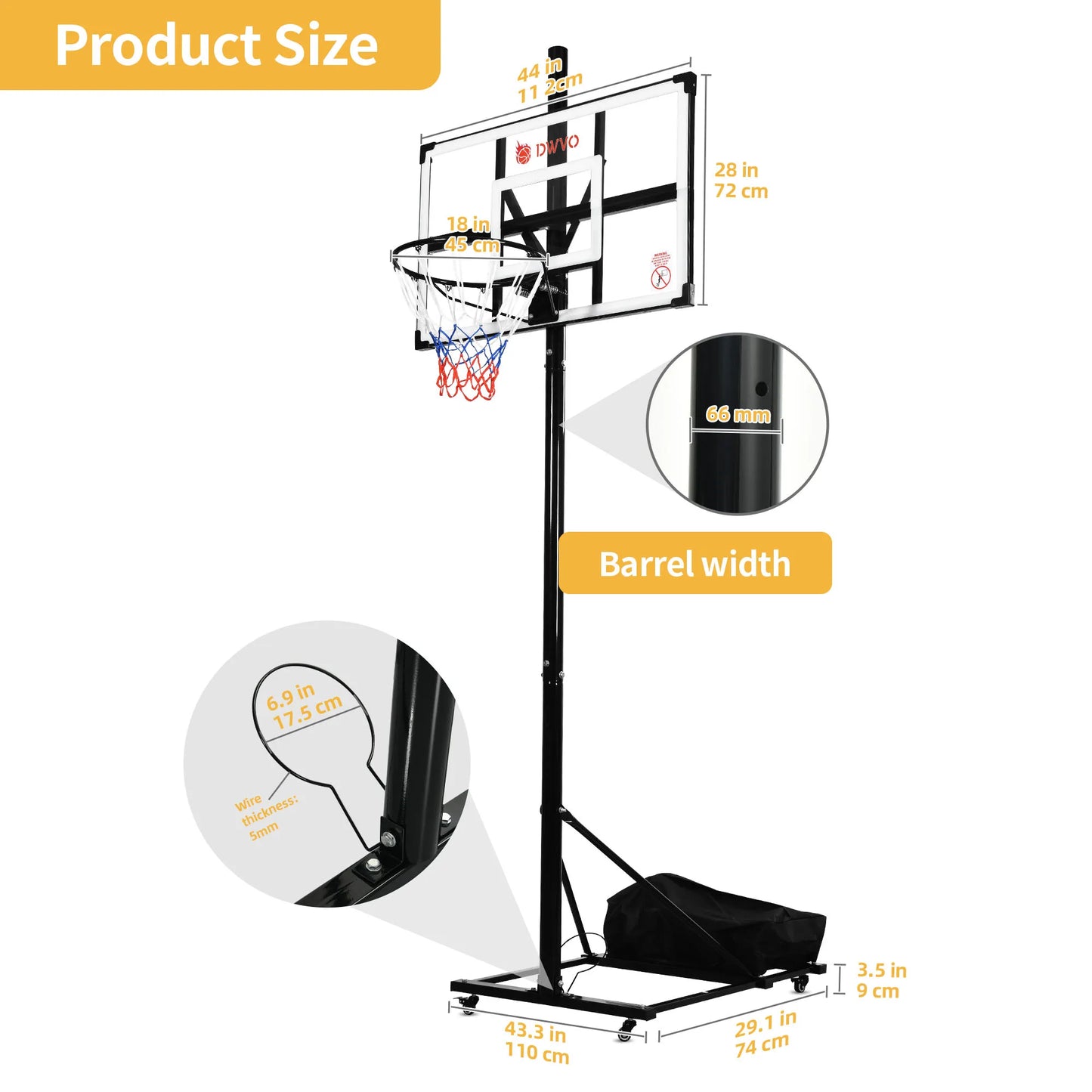 Portable Basketball Hoop 4.4-10FT Height Adjustable Upgrade Backboard Outdoor - Kathy's Sporting Goods