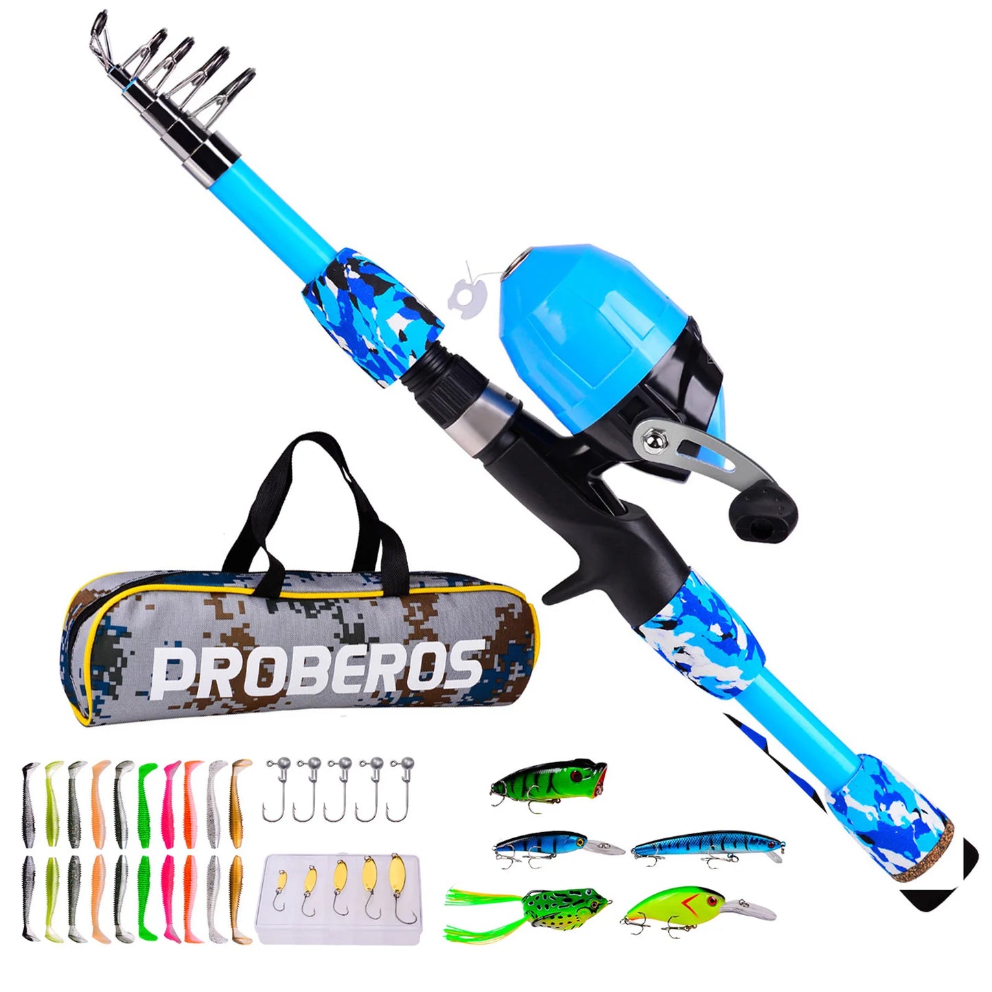 Kids Fishing Pole Set Full Kits W/ Telescopic Fishing Rod And Casting Reel Baits Hooks - Kathy's Sporting Goods