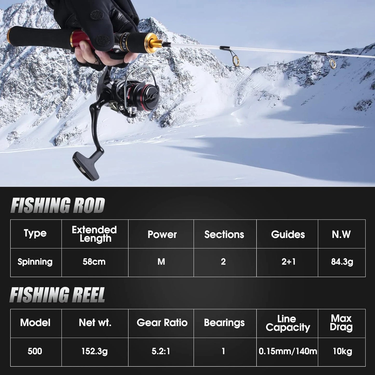 Enhanced Red Ice Fishing Combo with High Visibility - Ideal Medium/Medium Heavy/Extra Heavy Rod & Reel Set