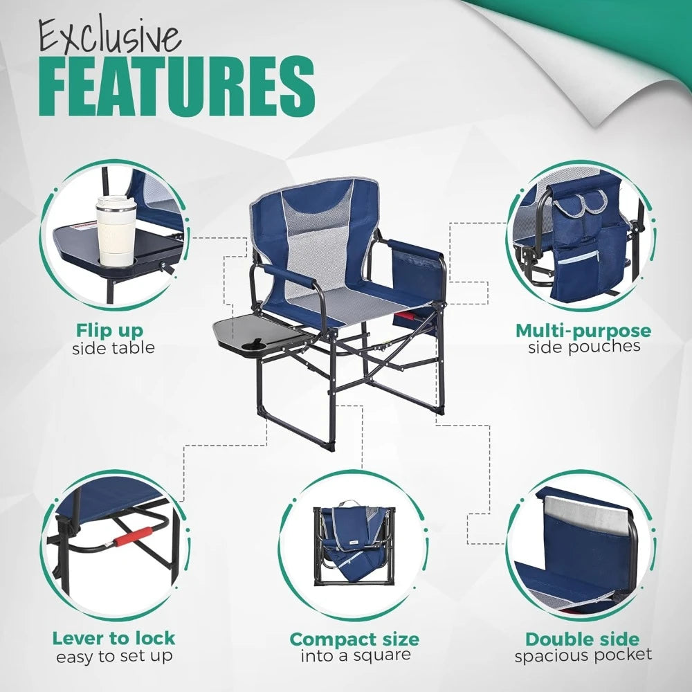 Oversized Camping Directors Chair 2 Pack,Portable Folding Lawn Chairs for Adults Heavy Duty with Side Table,Foldable Camp Chairs - Kathy's Sporting Goods