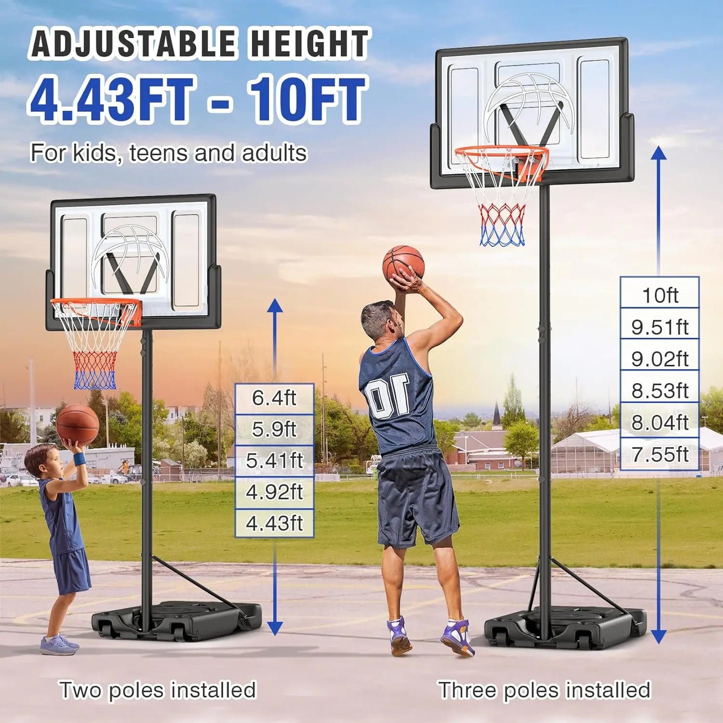 Portable Basketball Hoop Goal System for Kids Youth and Adults in Backyard/Driveway/Ind - Kathy's Sporting Goods