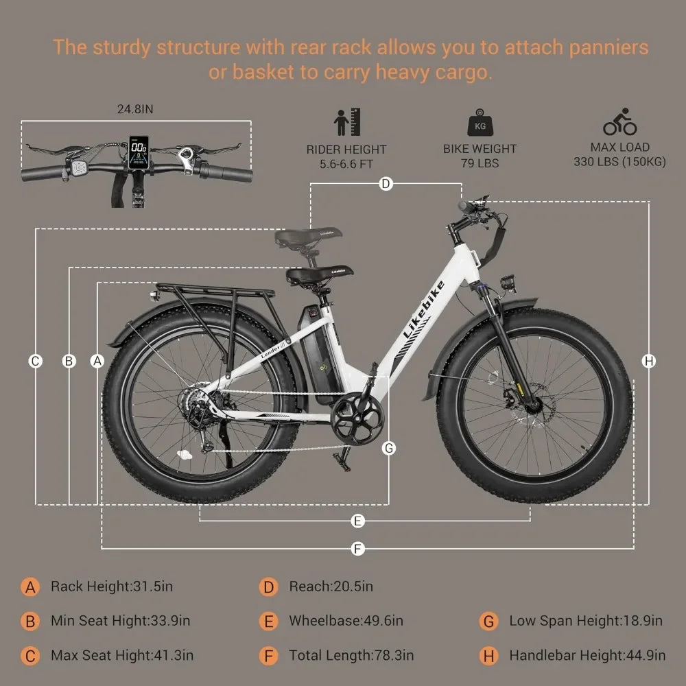 Lander S Adult Electric Bike, UL 2849 Certified, 26 Inch Fat Tire Mountain Electric Bike with 500W Motor and 48V 13Ah Battery - Kathy's Sporting Goods