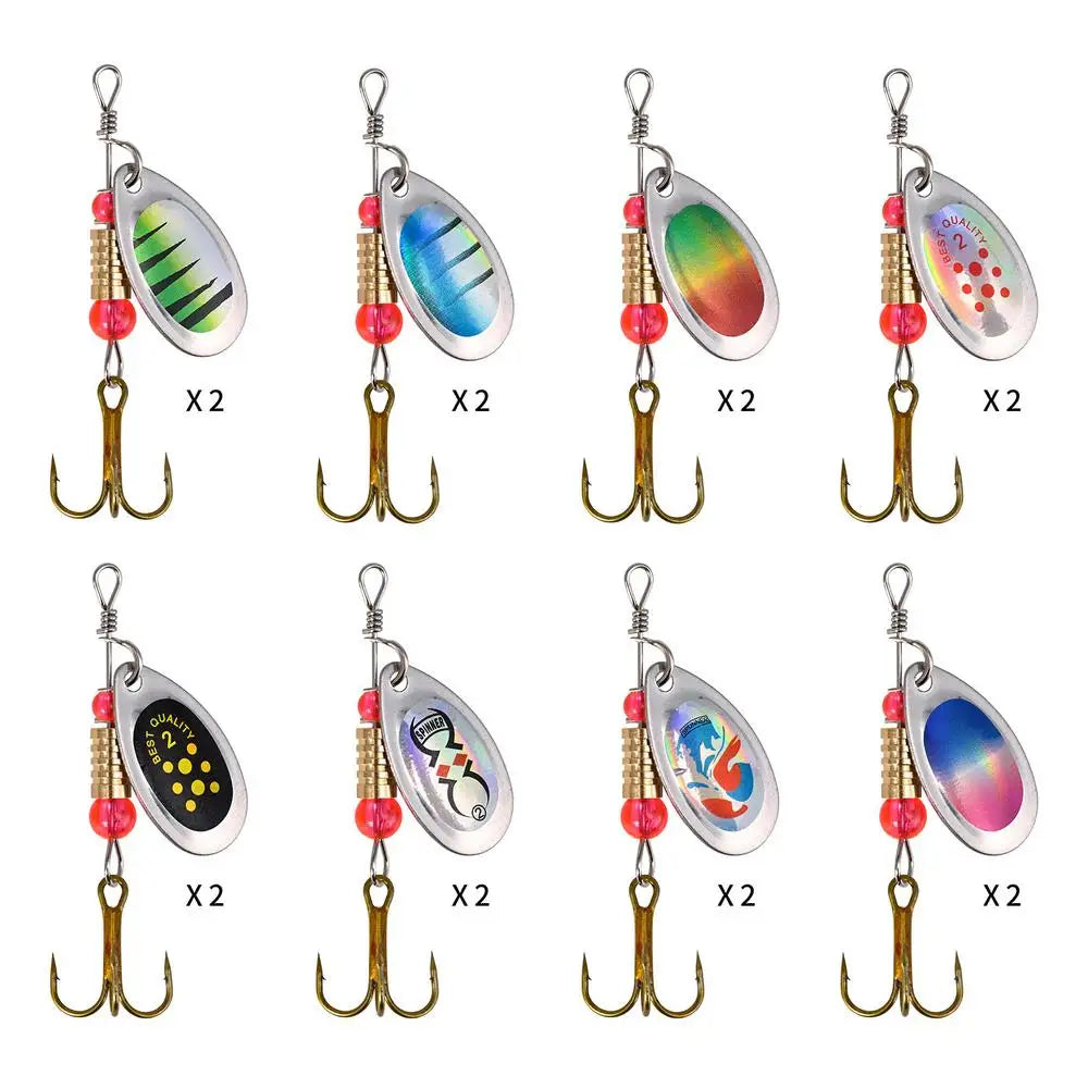 Bass Fishing Lure 16pcs Trout Spinner Lures For Fishing Kit Three Hook Topwater Fishing Lures Spoon-Style. - Kathy's Sporting Goods