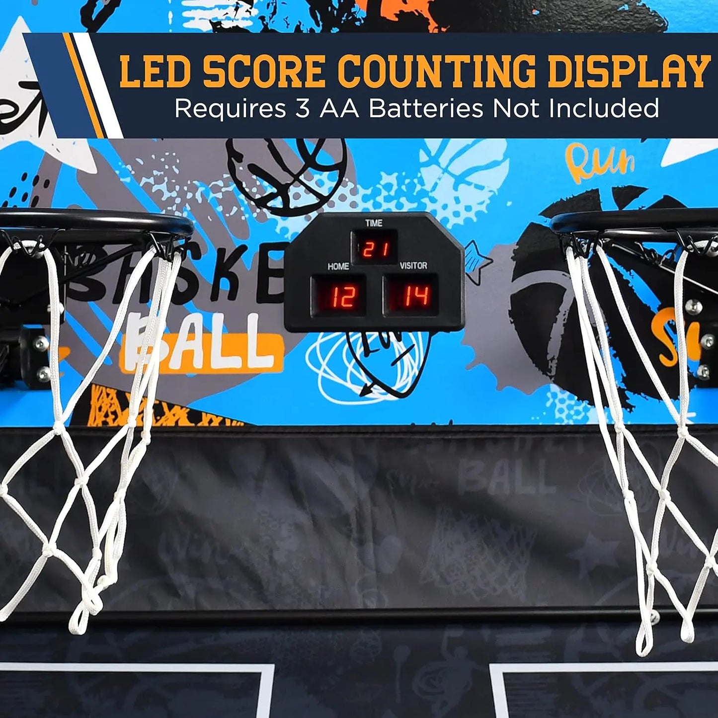 Dual Hoop Basketball Shootout Indoor Home Arcade Room Game with Electronic LED Digital Double Basket Ball Shot Scoreb