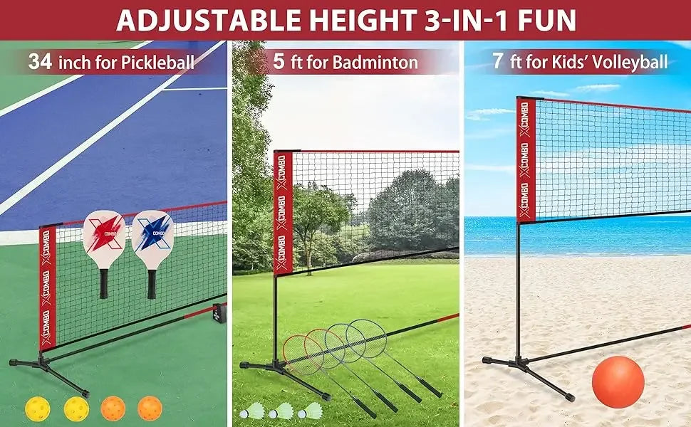 Rackets Sets for Backyards, Kids Volleyball Pickleball Combo Set with Net, Adjustable Width and Height (13.5ft/20ft Wi - Kathy's Sporting Goods