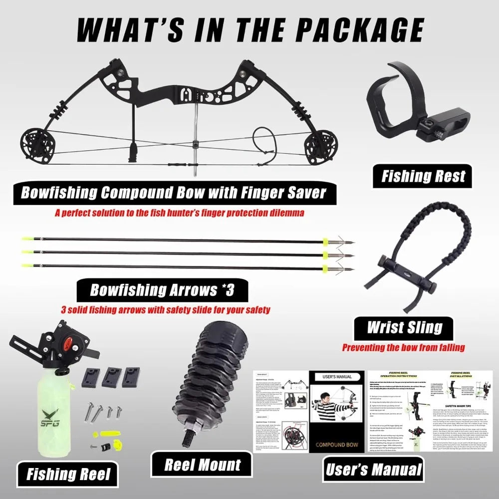 Archery Bowfishing Bow Kits - Professional Powerful 30-60 Lbs Compound Bow for Bow Fishing with Full Bowfishing Gears - Kathy's Sporting Goods