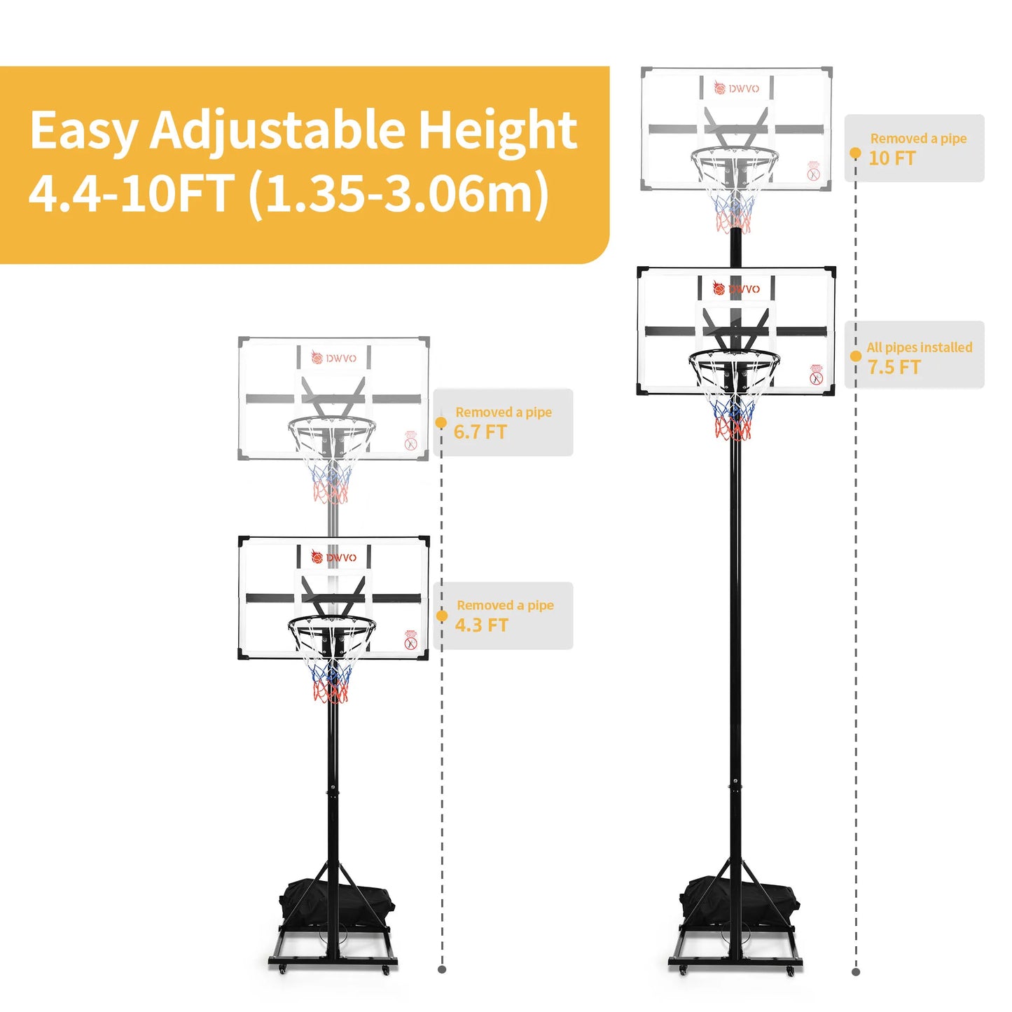 Portable Basketball Hoop 4.4-10FT Height Adjustable Upgrade Backboard Outdoor - Kathy's Sporting Goods