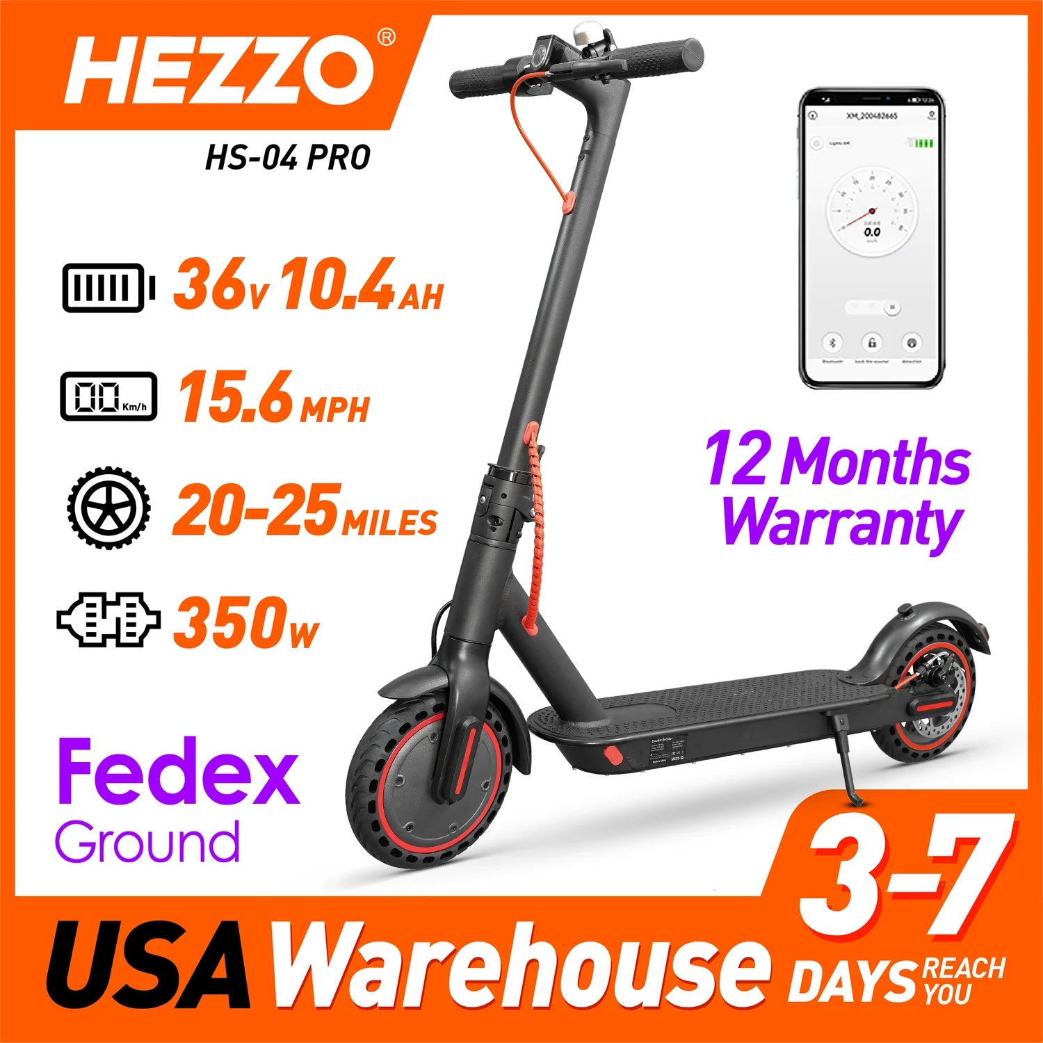 HEZZO 36v 350W 10.4Ah 15.6MPH Electric Scooter Adult HS-04Pro 8.5" Self-Balance Folding Kick stand - Kathy's Sporting Goods