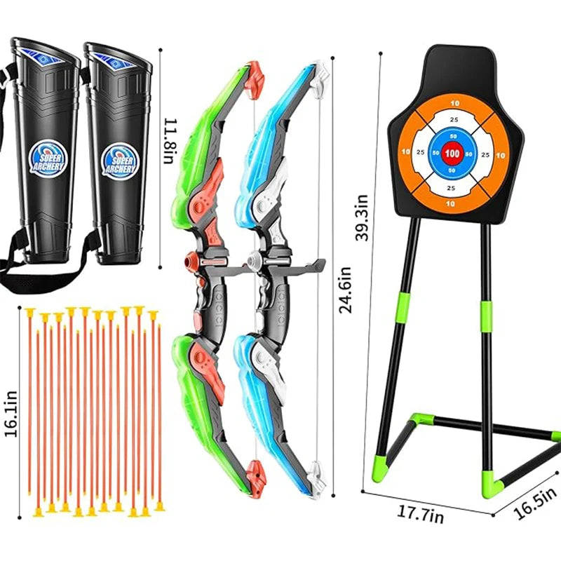 2 Pack Archery toy Set  - Includes 2 Bows, 20 Suction Cup Arrows & 2 Quivers & Standing Target, Outdoor Toys for Kids - Kathy's Sporting Goods