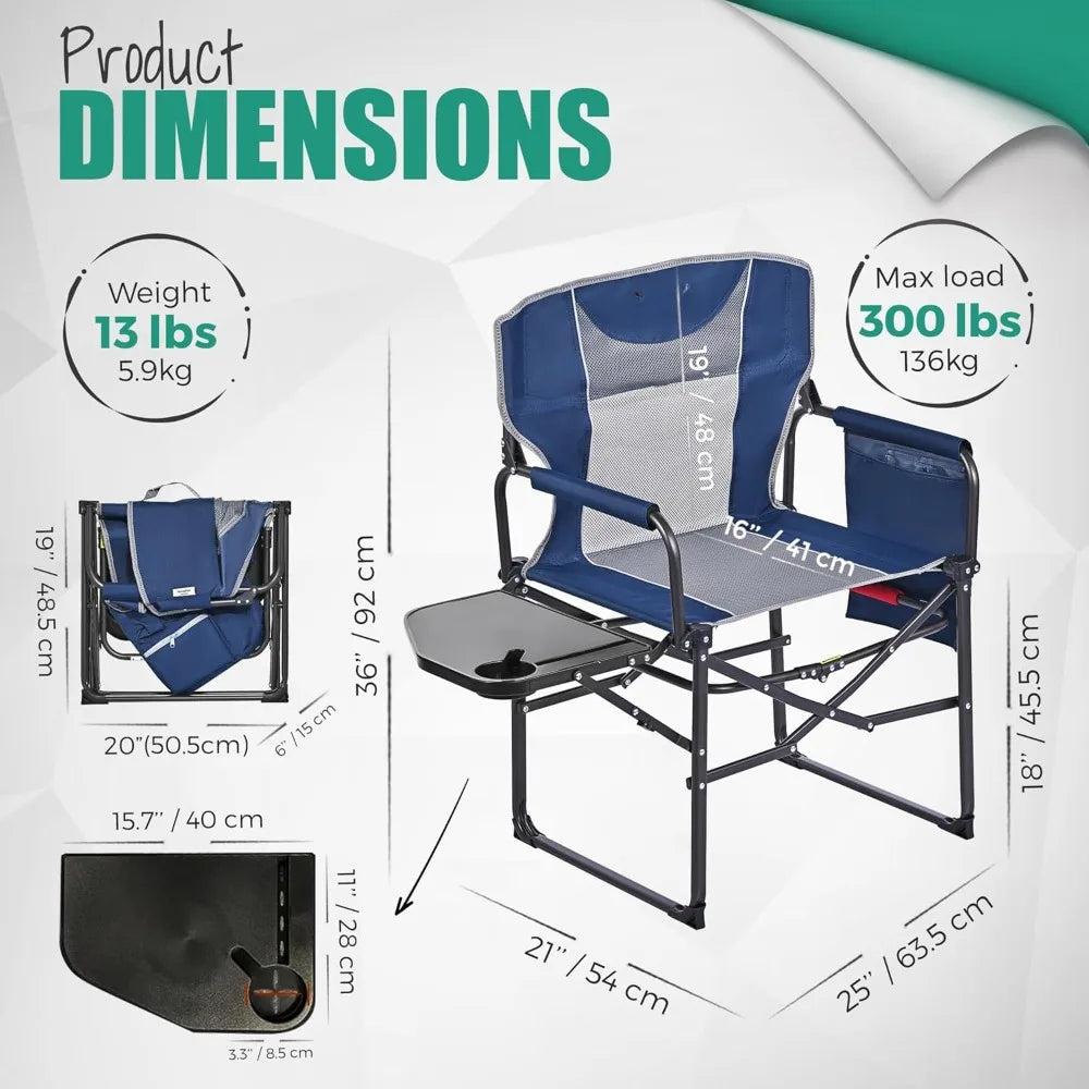 Oversized Camping Directors Chair 2 Pack,Portable Folding Lawn Chairs for Adults Heavy Duty with Side Table,Foldable Camp Chairs - Kathy's Sporting Goods