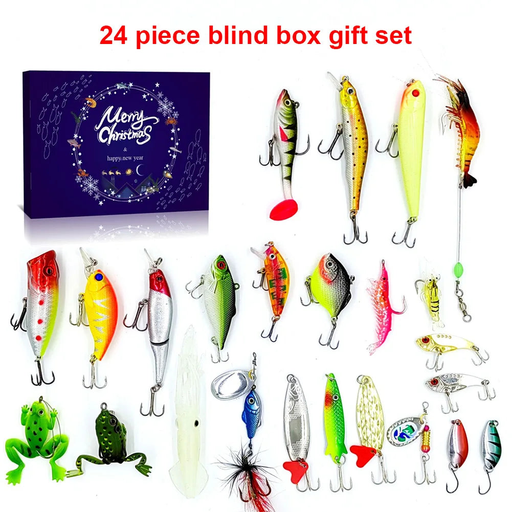 Christmas Countdown 24 Days Fishing Set with Spoons Minnow Crankbait 2024 Fishing Advent Calendar Christmas Gifts for Men