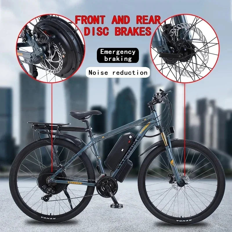 AKEZ Mountain E-bicycle 1000W Motor 48V13AH Lithium battery 21 Speed Urban Commuter Electric bicycle 55KM/H Aldult Electric Bike - Kathy's Sporting Goods