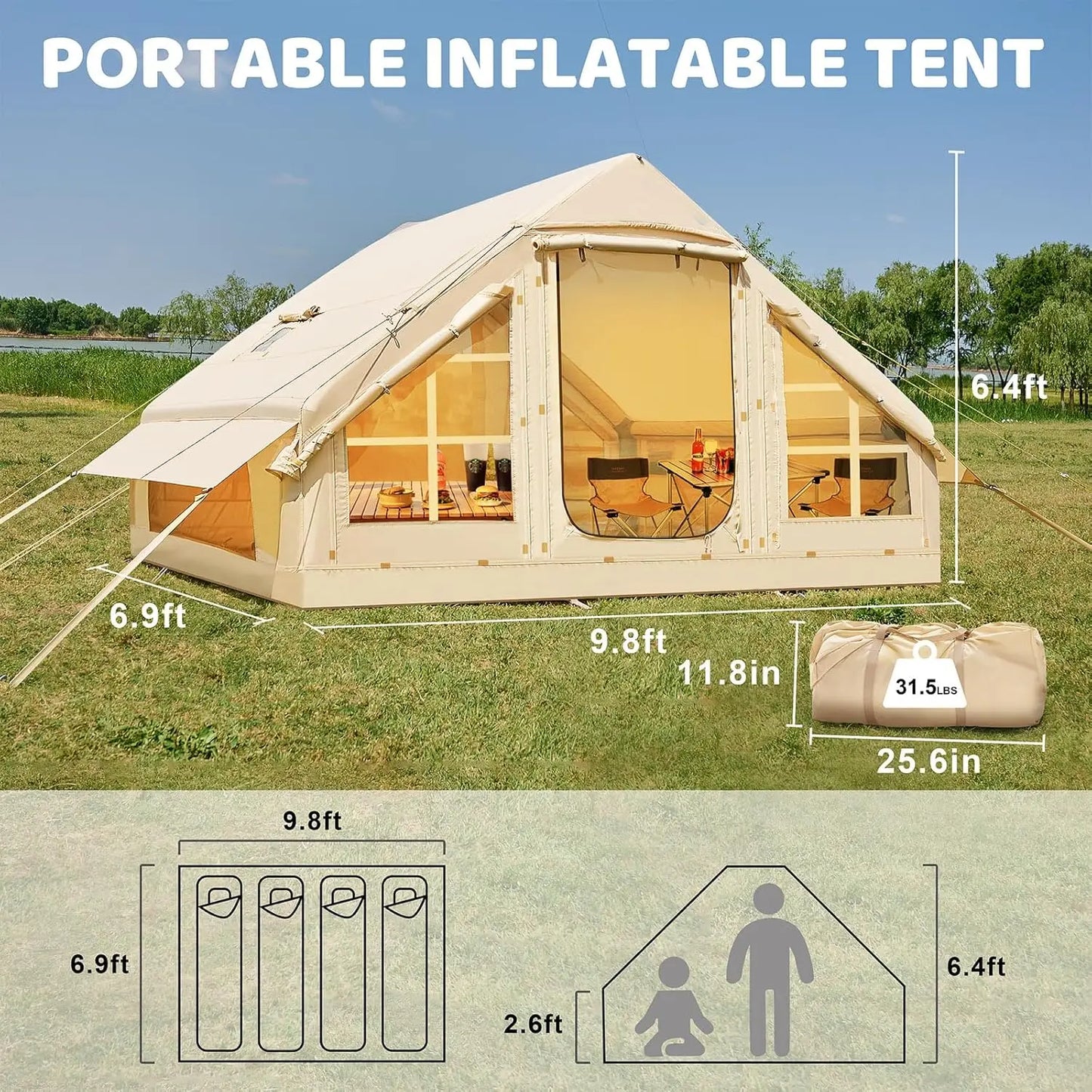 Tents for Camping, Blow Up Tent with Hand Pump, Easy Setup Inflatable Tent House, Waterproof Oxford Air Tent for Camping.