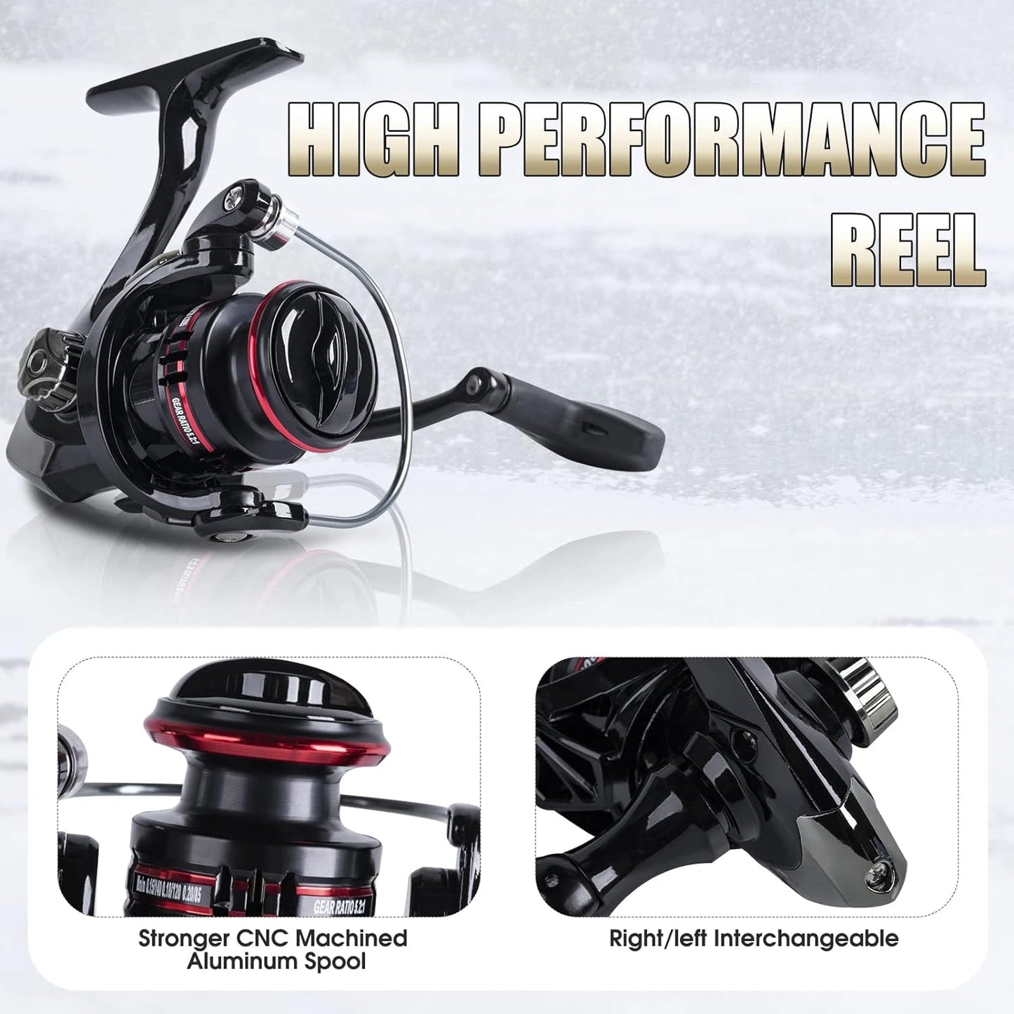 Enhanced Red Ice Fishing Combo with High Visibility - Ideal Medium/Medium Heavy/Extra Heavy Rod & Reel Set