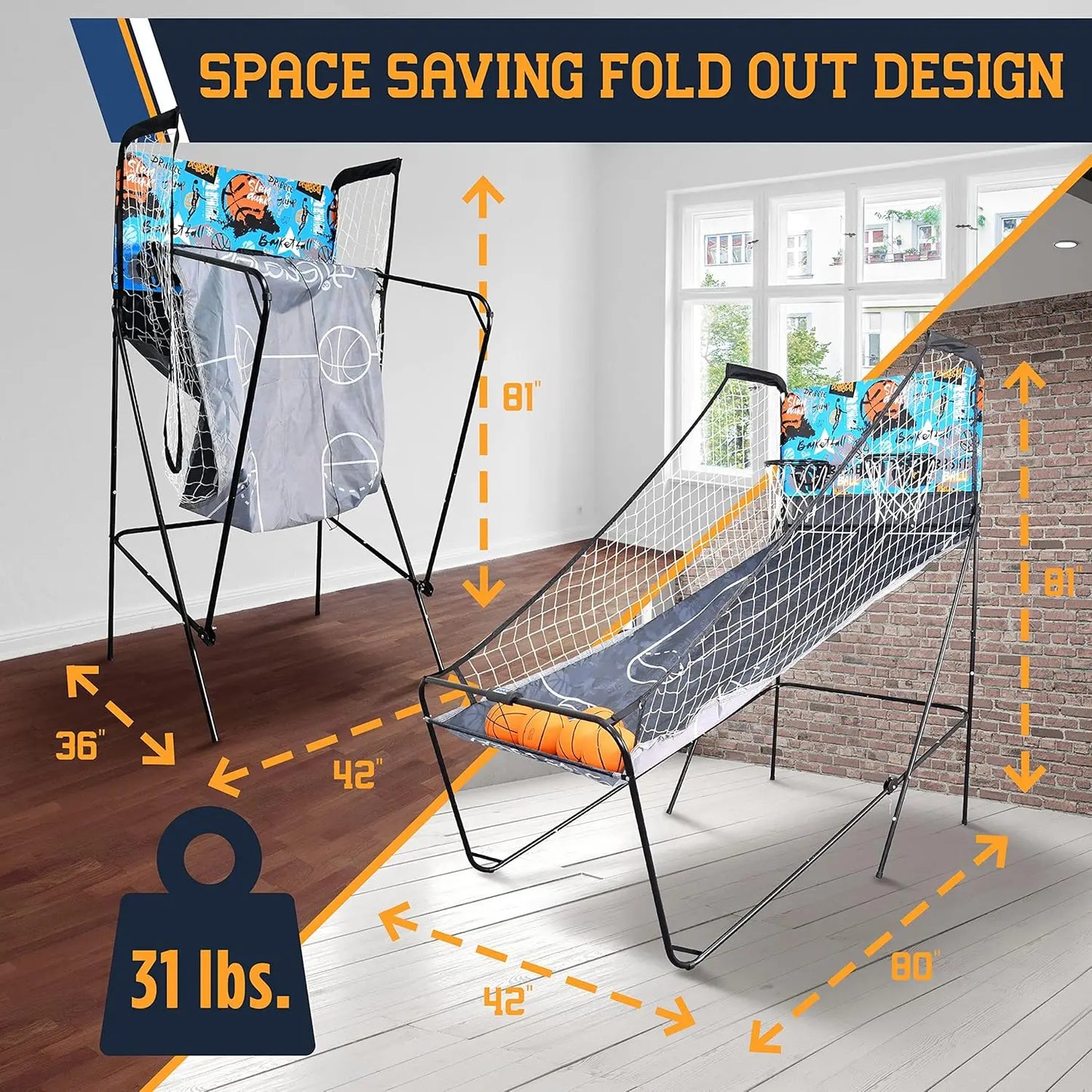 Dual Hoop Basketball Shootout Indoor Home Arcade Room Game with Electronic LED Digital Double Basket Ball Shot Scoreb