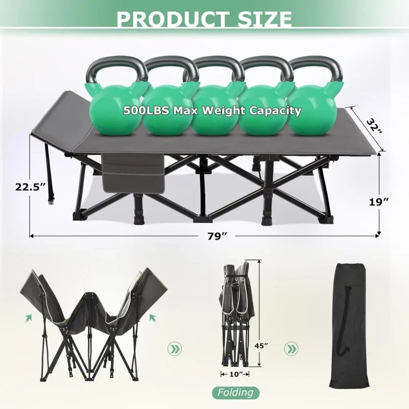 Camping Cot, 32In XXL Folding  Heavy Duty Sleeping Bed for Adults 1200D Double Layer Oxford - Kathy's Sporting Goods