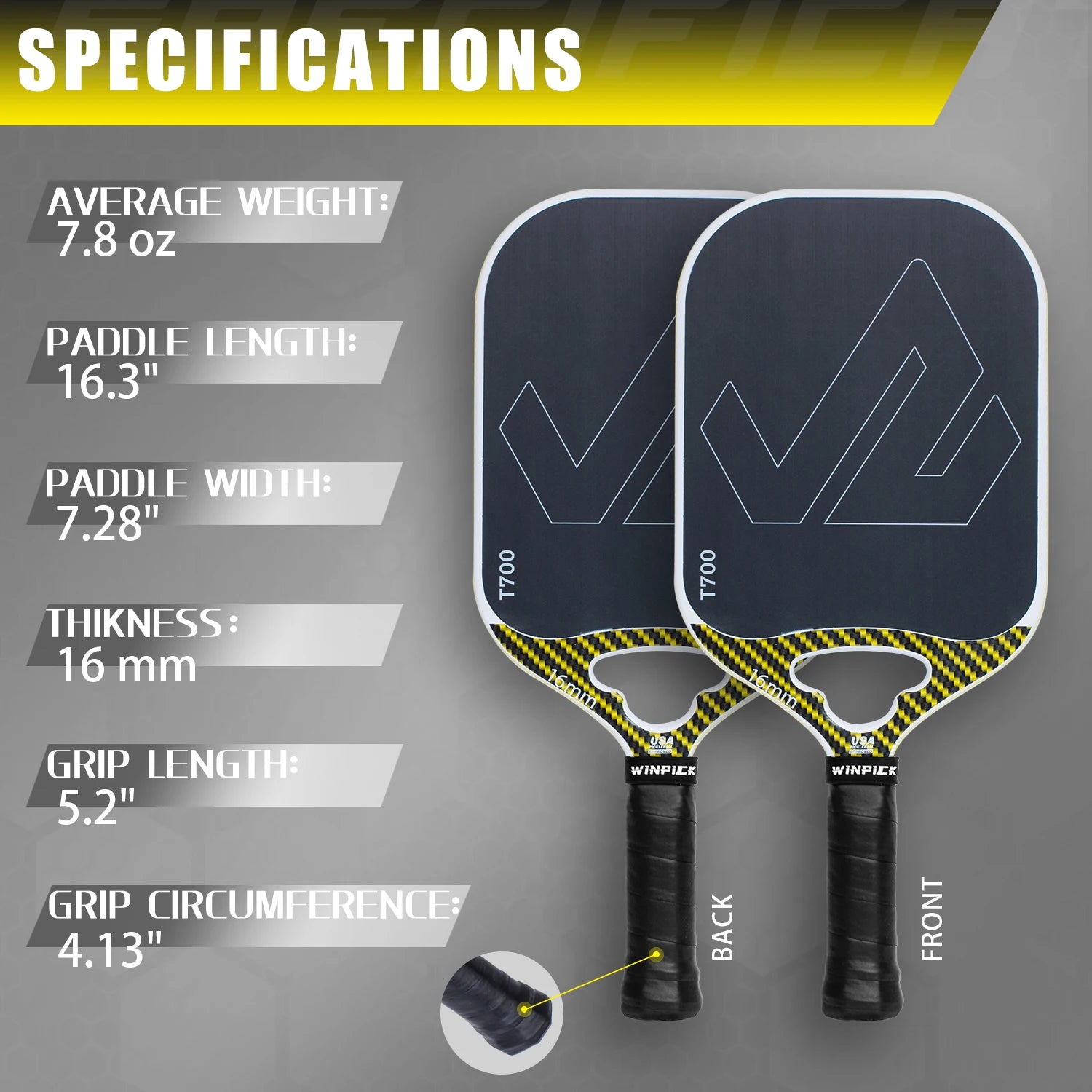 Winpick Professional Thermoformed Raw T700 Carbon Pickleball Paddle USAPA Approved Edgeless for Unmatched Control and Power - Kathy's Sporting Goods