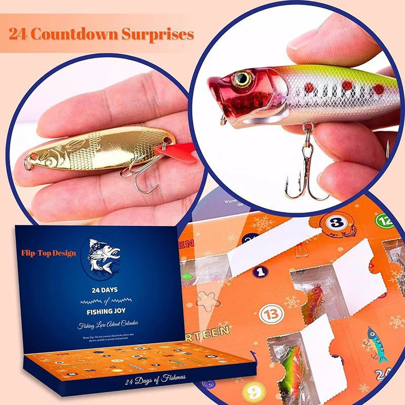 Christmas Countdown 24 Days Fishing Set with Spoons Minnow Crankbait 2024 Fishing Advent Calendar Christmas Gifts for Men