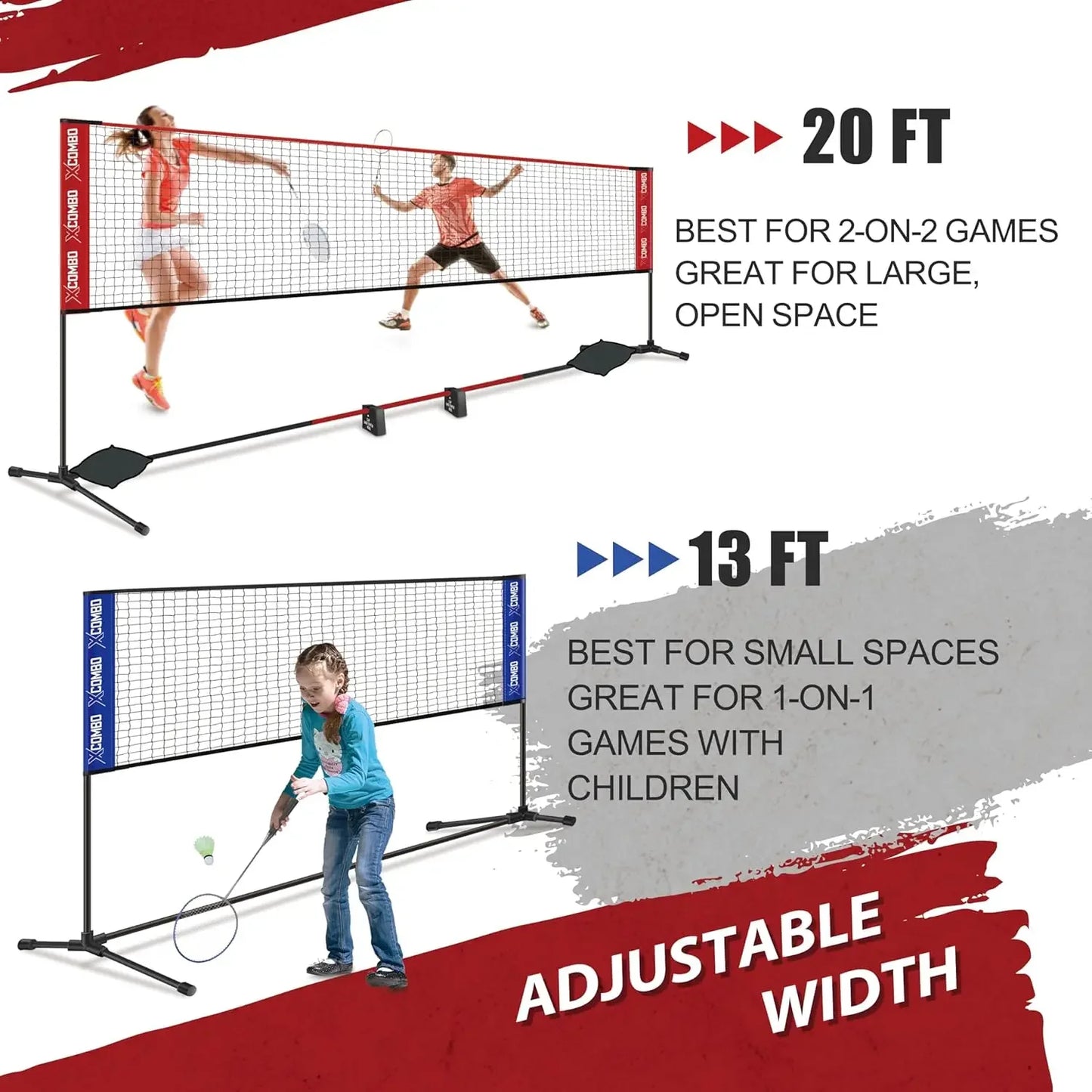 Rackets Sets for Backyards, Kids Volleyball Pickleball Combo Set with Net, Adjustable Width and Height (13.5ft/20ft Wi - Kathy's Sporting Goods