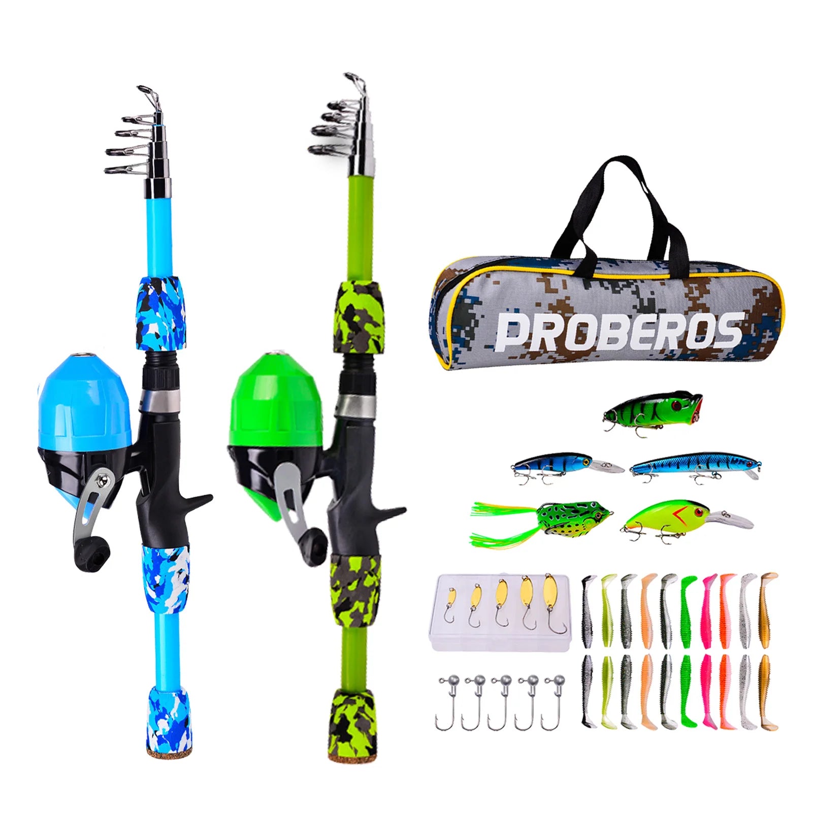 Kids Fishing Pole Set Full Kits W/ Telescopic Fishing Rod And Casting Reel Baits Hooks - Kathy's Sporting Goods