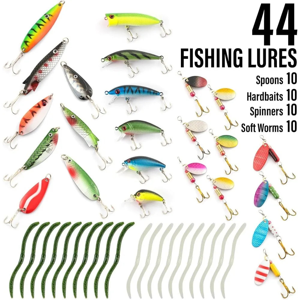 Fishing Rod and Reel Combos 125-Pieces, Telescopic Spinning Pole Reel Fishing Gear Equipment Set - Kathy's Sporting Goods