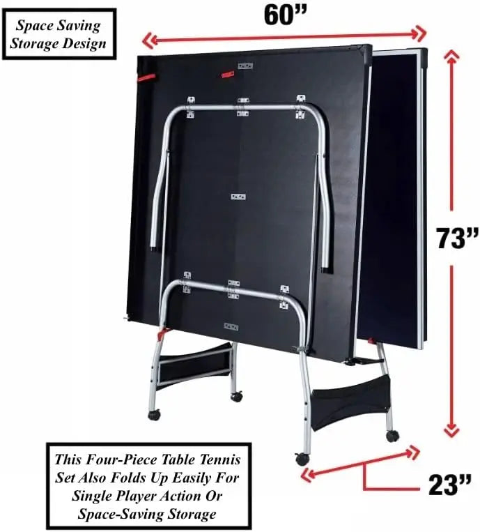 Folding Rolling Table Tennis Table Indoor Ping Pong Table with 2 Paddles 2 Balls 1 Net and Post Set Fold-Up Design 4 Wheels - Kathy's Sporting Goods